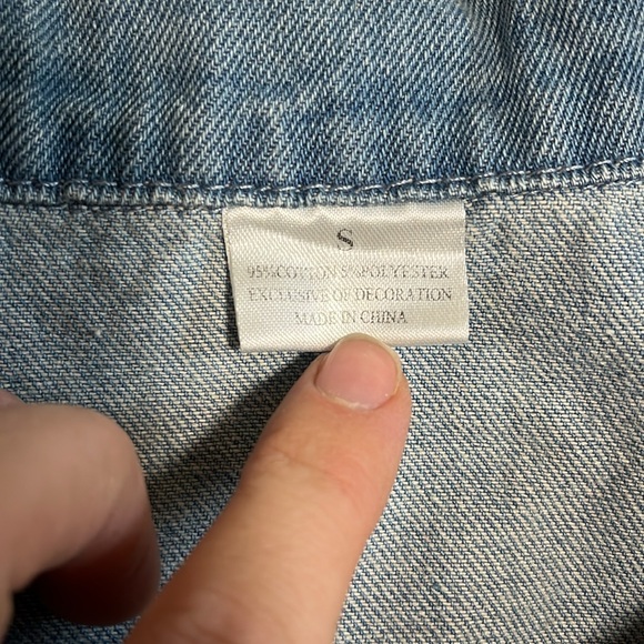 Denim Western Yoke Aztec Patterned Blanket Jean Jacket Button Down Shirt Small - Picture 7 of 7